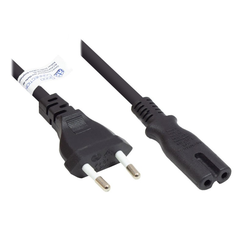 Good Connections Euro-Netzkabel Euro-Stecker an C7/Euro 8 Buchse, schwarz, 1,5 m